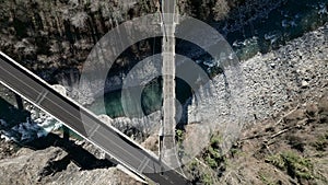 View from the sky of a river with a road over it