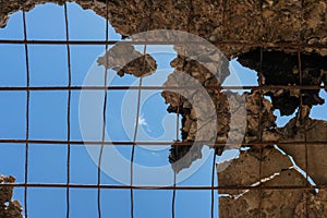 View of a sky through the ruined ceiling