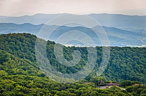 View of Skyland Resort and layers of the Blue Ridge Mountains fr