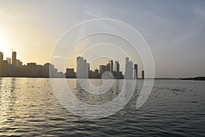 View of Skyline from Al Majaz Waterfront in Sharjah, UAE