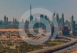 A view of the skyline of downtown Dubai, UAE