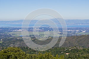 View from Skyline Highway towards Palo Alto and Menlo Park, Silicon Valley, San Francisco Bay Area, California