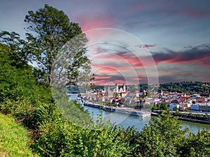View of the Skyline from Passau in Bavaria with the Danube river