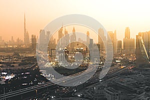 View of the skyline at sunset Dubai - UAE