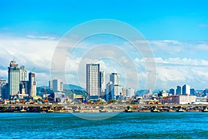 View of the skyscrapers of the city Cebu, Philippines. Copy space for text