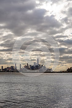 View on the skyscrapers of Manhattan New York and the Hudson river in winter from Weehawken - 2