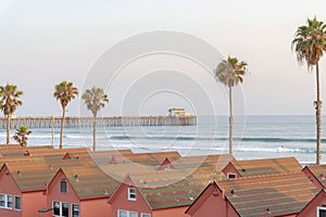 View of slate shingle roofs of a cabins at Oceanside, California