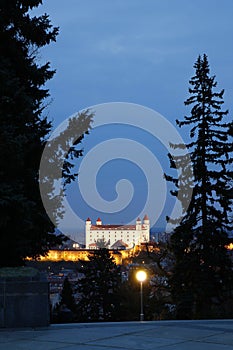 Pohled ze Slavína na Bratislavský hrad