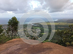 View from Sleeping Giant Trail in Kapaa on Kauai Island, Hawaii.