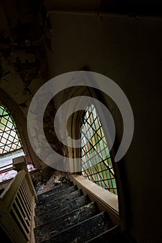 Derelict Chapel Staircase with Stained Glass - SCI Cresson Prison / Sanatorium - Pennsylvania photo