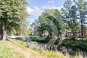 View on the Slupia river at sunny day in Slupsk, Poland