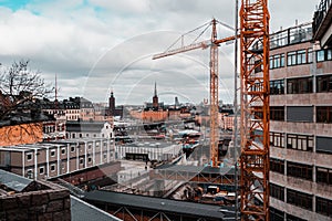 View of the big construction works at Slussen and bridges to Riddarholmen Stockholm Sweden photo