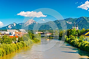 View of a small Alpine city of Villach, Austria