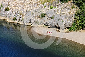 View of a small beach on Gardon River in southern France