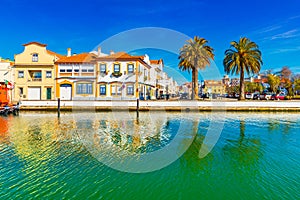 View of the small city of Aveiro in Portugal, the Portuguese Venice