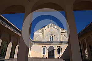 View of the Small City of the Immaculate Conception Piccola CittÃ  dell`Immacolata on the Fasce Mount in Genoa, Italy