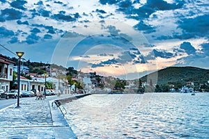 View of the small city Mitzela - Amaliapoli at sunset in Thessaly, Greece