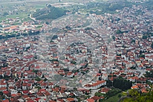 View of small city from top of mountains.