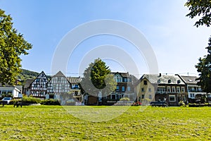 View on small German town located in Mosel river valley, quality wine regio in Germany