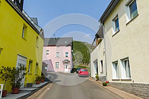 View on small German town located in Mosel river valley, quality wine regio in Germany