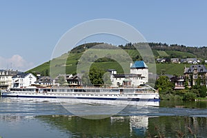 View on small German town located in Mosel river valley, quality wine regio in Germany