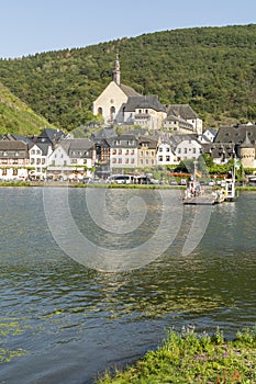 View on small German town located in Mosel river valley, quality wine regio in Germany