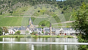 View on small German town located in Mosel river valley, quality wine regio in Germany