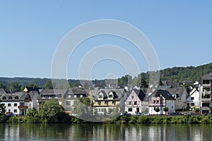 View on small German town located in Mosel river valley, quality wine regio in Germany