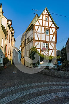 View on small German town located in Mosel river valley, quality wine regio in Germany