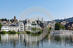 View on small German town located in Mosel river valley, quality wine regio in Germany