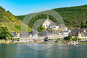 View on small German town located in Mosel river valley, quality wine regio in Germany