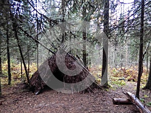 View of the small hovel in the forest