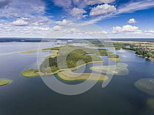 View of small islands on the lake in Masuria and Podlasie distri