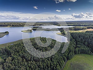 View of small islands on the lake in Masuria and Podlasie distri