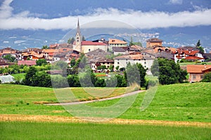 View of small italian apline village, natural summer landscape