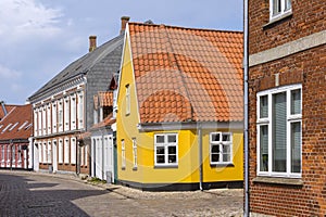 View into the small lanes of the idyllic town Ribe, Denmark