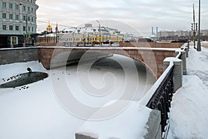 View of the Small Moskvoretsky Bridge to the drainage channel in Moscow