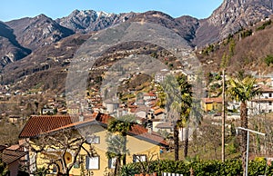 View of the small mountain village of Carlazzo, above the Lake Piano in Val Menaggio, province of Como, Italy