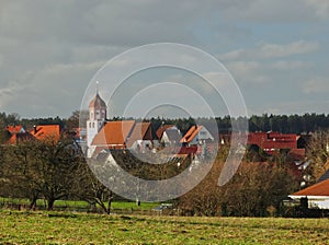 View of the small municipality of Neuhausen, Baden-Wuerttemberg, Germany