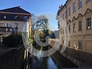 A view of small river between builidings