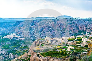 View of small rural villages situated on the saiq plateau at the jebel akhdar mountain in Oman