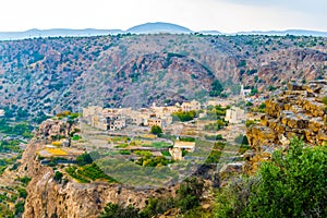 View of small rural villages situated on the saiq plateau at the jebel akhdar mountain in Oman