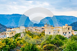 View of small rural villages situated on the saiq plateau at the jebel akhdar mountain in Oman