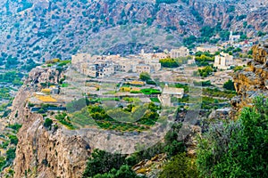 View of small rural villages situated on the saiq plateau at the jebel akhdar mountain in Oman....IMAGE