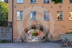 View of a small street or alley in the old town of the university city Uppsala, Sweden.