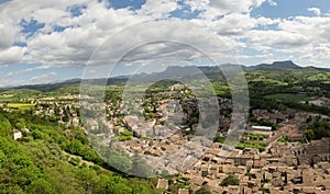 View of the small town of Crest in the Drome, France