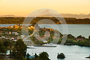 View of the small town of Puerto Octay at the shores of Llanquihue lake in southern Chile