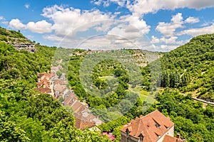View at the small town Rocamadour in the nature of Lot department in Southwestern France