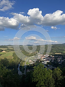 View of the small town of Wlen in Poland from a mountain peak