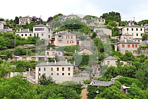 view of the small village of Monodendri, in the Vikos-Aoos national park in Epirus, Greece